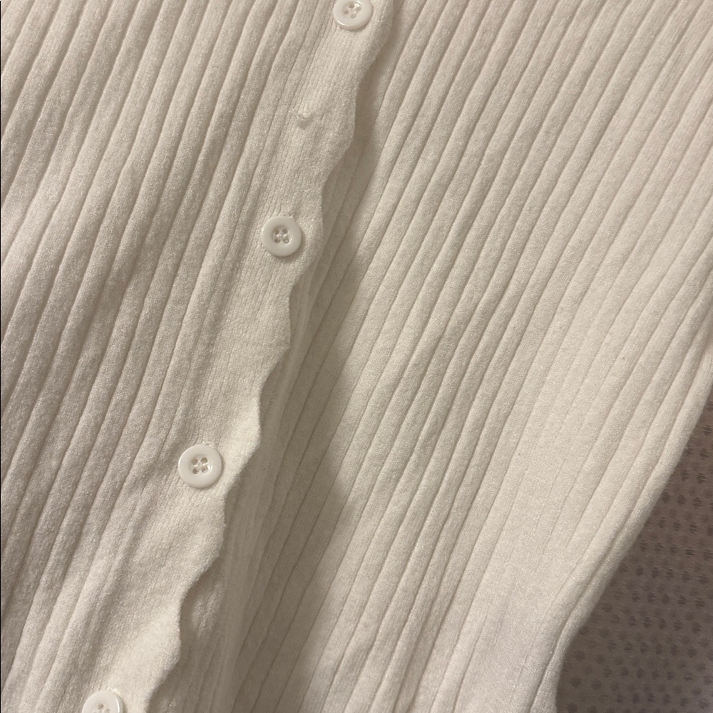 White Ribbed Cardigan Sweater - Picture 2 of 2